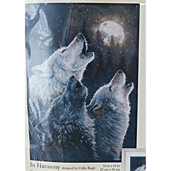 Dimensions Counted Cross Stitch Kit In Harmony Wolves Howling at Moon #35203 - Picture 2 of 4